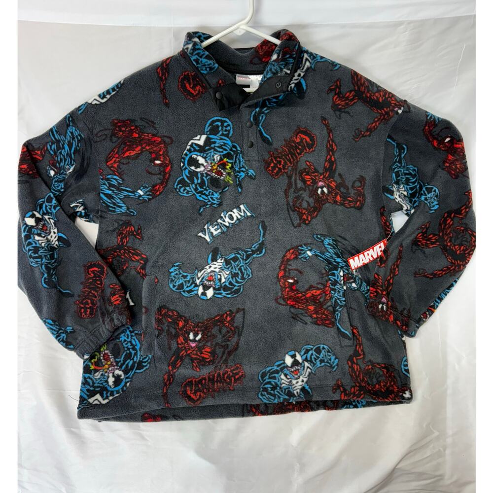 Marvel Comics Venom Fleece Jacket Snap-Up Pullover‎ Unisex Sz Small Gray Sweater